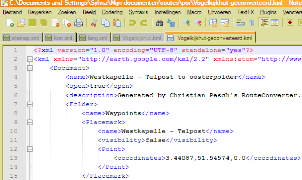 kml bestand in teksteditor