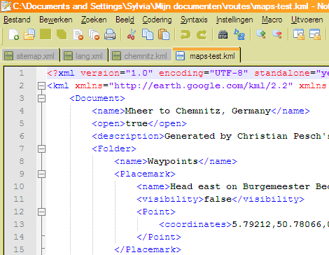 kml bestand in teksteditor