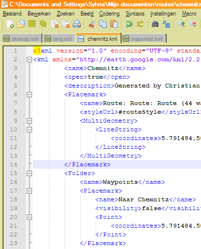 kml bestand in teksteditor